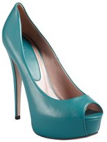 Thumbnail for your product : Gucci dark parrot leather peep toe platform pumps