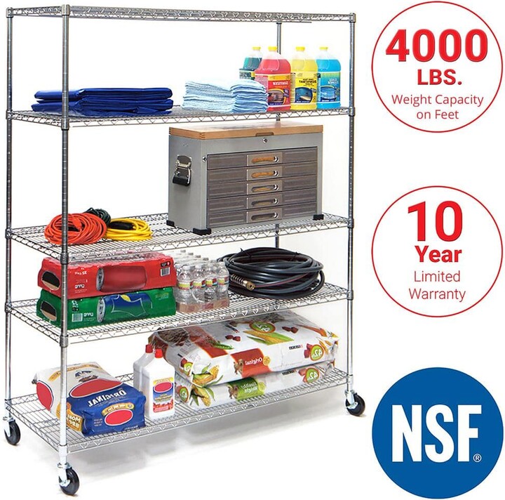 Seville Classics UltraDurable 5-Tier Commercial NSF Certified Steel Wire Shelving System in Zinc (60 in. W x 24 in. D x 76 in. H)