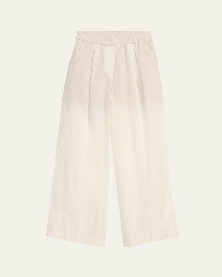 Brunello Cucinelli Pleated Wide-Leg Linen Pull-On Trackpants