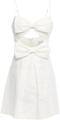 Zimmermann Corsage Bow-embellished Cutout Linen Mini Dress