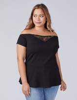 Thumbnail for your product : Lane Bryant Ponte Off-the-Shoulder Peplum Top with Lace Inset