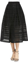 Thumbnail for your product : Tibi Ribbon Organza Pleated Midi Skirt, Black