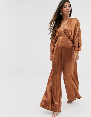 ASOS EDITION Petite ruched batwing satin jumpsuit