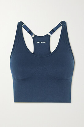 Olympia Activewear - Dion Stripe-trimmed Stretch-jersey Sports Bra -  Midnight blue - ShopStyle