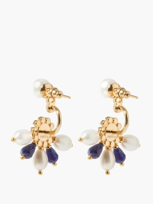 Erdem Crystal & Faux-pearl Fan Earrings - Blue Gold