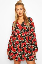 Thumbnail for your product : boohoo Plus Floral Rose Tiered Smock Dress