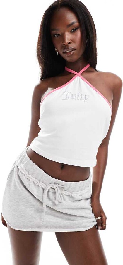 Juicy Couture cross over logo halter neck top in white/red ShopStyle