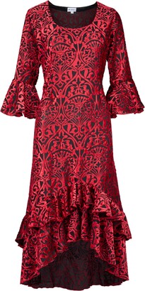 AtLAST Women's Velvet Bamboo Satin Victoria Midi Dress In Robin Red