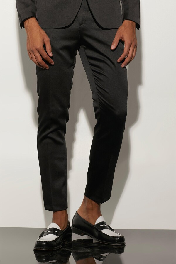 boohoo Skinny Fit Satin Crop Suit pants - ShopStyle
