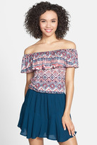 Thumbnail for your product : Lily White Ruffle Off Shoulder Crop Top (Juniors)