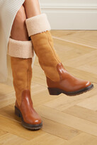Thumbnail for your product : Chloé Shearling-trimmed Suede And Leather Knee Boots - Brown