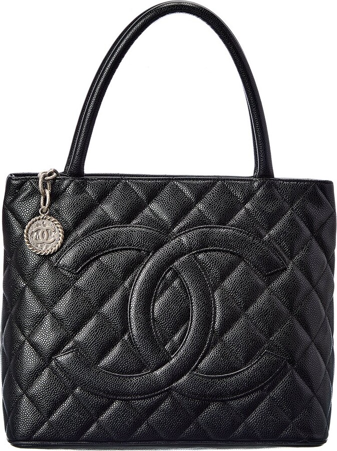 Pre-owned Chanel Black Quilted Caviar Leather Medallion Tote (Authentic Pre-Owned)