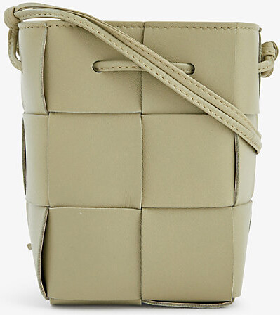 Bottega Veneta Mini Intrecciato Leather Crossbody Bag in 2916 Travertine- Gold