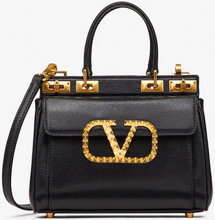 Valentino Small Rockstud Alcove Top Handle Bag in Grainy Calfskin