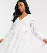 Thumbnail for your product : ASOS Petite DESIGN Petite broderie wrap trapeze tiered mini dress in white