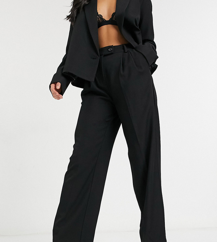 Y.A.S suit wide leg pants with tab button up waist in black - ShopStyle