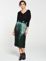 Thumbnail for your product : Very Satin Pleated Midi Skirt - Green