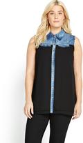 Thumbnail for your product : So Fabulous! So Fabulous Denim Chiffon Mix Blouse (Available in sizes 14-28)