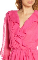 Thumbnail for your product : Fraiche by J Ruffle Clip Dot Chiffon Faux Wrap Dress
