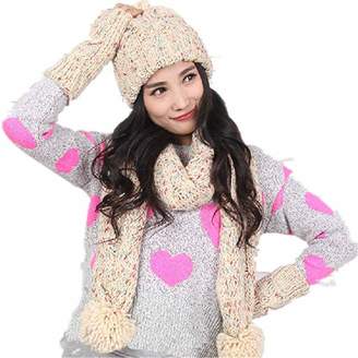 Xugq66 Winter Warm Girl Wool Hat/Scarf/Gloves Set Women Knitted Hat/Scarf/Mitten 3pcs