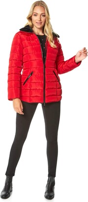 Roman Originals Women Padded Parka Coat Ladies Puffer Quilted Bubble Jacket Autumn Winter Waterproof Rainproof Wind Resistant Thermal Fitted Puffa Faux Fur Trim Concealed Hood