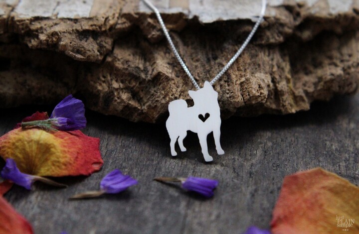Etsy Tiny Shiba Inu Necklace Sterling Silver Hand Cut Pendant & Heart Dog Breed Jewelry