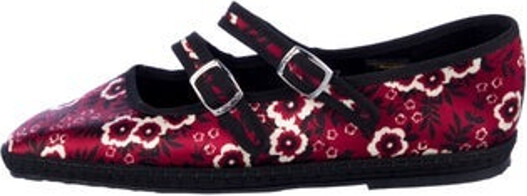 Ciao Lucia x Viani Milano Mary Jane Flats Red Floral Print Semi-Pointed Toes Mary Jane Strap & Buckle Closure At Uppers