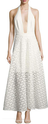Milly Carlie Floral Halter Evening Gown, White