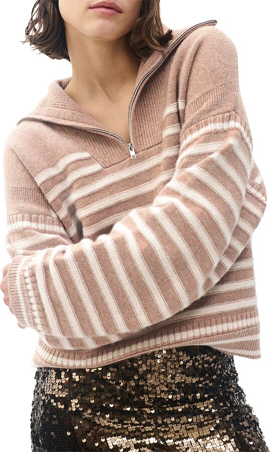 Rag & Bone Raven Stripe Wool & Cashmere Quarter Zip Sweater