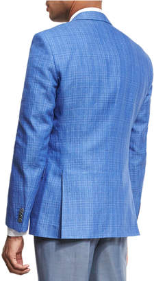 BOSS Plaid Linen-Cotton Sport Coat, Blue