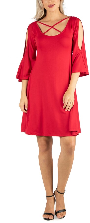 knee length cold shoulder dress