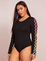 Thumbnail for your product : Shein Plus Colorful Checker Print Fitted Bodysuit