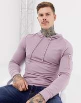 Thumbnail for your product : ASOS Design DESIGN longline muscle fit hoodie with MA1 pocket and curved hem in purple