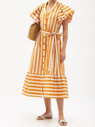 Evi Grintela Candy-stripe Cotton-poplin Shirt Dress - Yellow White