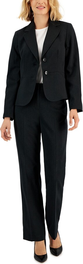 Le Suit Women's Two-Button Pinstriped Pantsuit, Regular & Petite