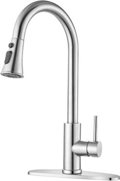JINGHONGWANGLUO Brushed Nickel Pull-Down Kitchen Faucet - Single Hole Deck Mount With Stainless Steel Sprayer & Single Handle Control​