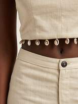 Thumbnail for your product : STAUD Staud - Fromer Shell Trimmed Linen Blend Crop Top - Womens - Khaki