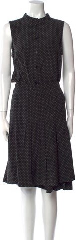 Akris Punto Silk Midi Length Dress Akris Punto Silk A-Line Dress Black Polka Dot Print Sleeveless with Mock Neck Designer
