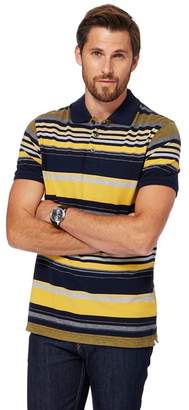 Maine New England MAINE Big And Tall Navy And Yellow Striped Tailored Fit Polo Shirt