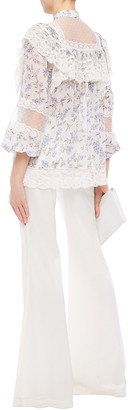 Zimmermann Lace and point d'esprit-trimmed floral-print crepe de chine blouse