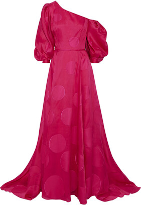Carolina Herrera Off-the-shoulder Polka-dot Fil Coupe Silk-blend Gown