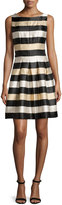 Thumbnail for your product : Chetta B Metallic-Stripe A-Line Dress, Black/Gold