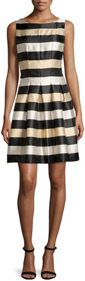 Chetta B Metallic-Stripe A-Line Dress, Black/Gold