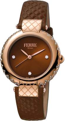 Ferré Milano Women's Chocolate Brown Dial with Brown Leather Calfskin Band Watch.