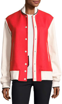 Rag & Bone Edith Wool-Blend Colorblock Varsity Jacket, Red/Ivory