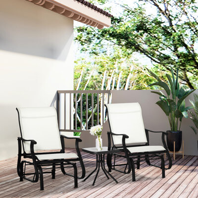 Latitude Run 3 Outdoor Glider In Cream White - Frame, Tempered Glass Table For Patio, Backyard Relax With A Quiet Glide Bistro Creamy Top Garden, Backyard, Lawn Gl