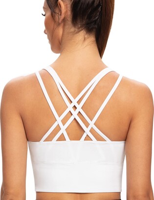 AGONVIN Women's Longline Yoga Padded Strappy Medium Support Workout  Training Top Sports Bras White M Plus - ShopStyle