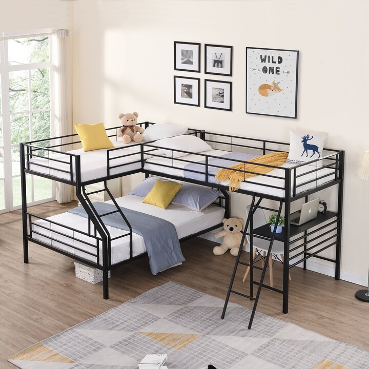 EYIW LShaped Twin over Full Bunk Bed with a Twin Size Loft Bed