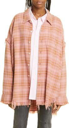Sandro Checked Embellished Cotton-flannel Shirt In Camel/black