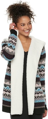 Almost Famous Juniors' Sherpa-Lined Hooded Cardigan